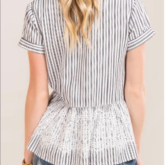 BLUE RAIN STRIPED PEPLUM TOP WITH LACE - Picture 2 of 3